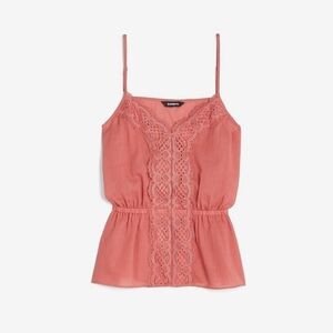Express Crochet Lace Front Peplum Cami Rose Pink SZM